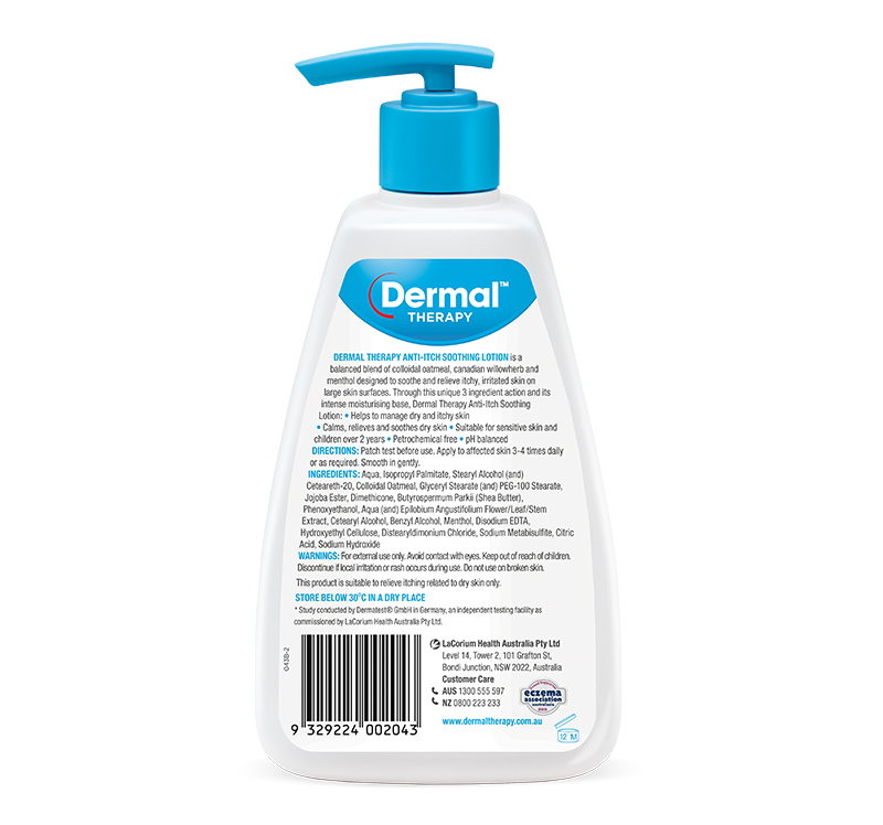 Dermal Therapy Anti Itch Soothing Lotion Back of Bottle image