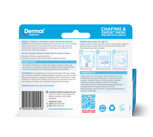 Chafing & Sweat Rash Prevention Cream | Anti chafing cream | Dermal Therapy