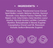 Ingredients list for Dermal Therapy Lip Balm Berry displayed on a purple background with small icons along the bottom
