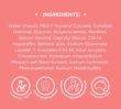 Ingredients list displayed on a pink background with icons representing clinical testing, award-winning brand, dermatologist recommended brand and Australian made