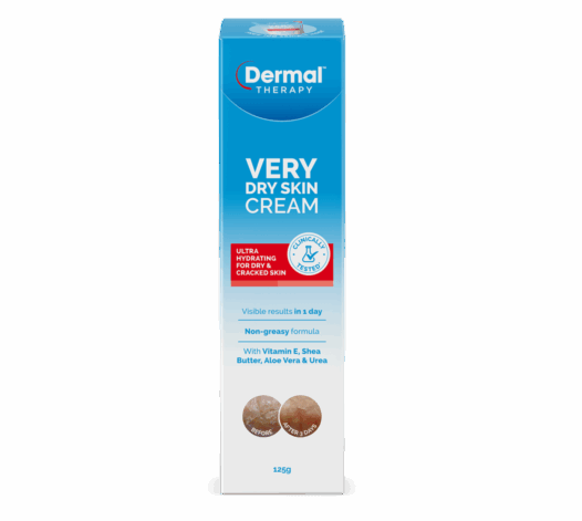 Front View of Packaging for Dermal Therapy Very Dry Skin Cream 125g
