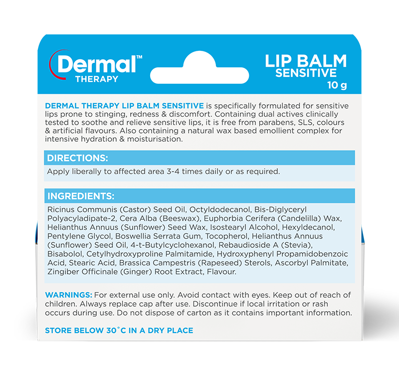 Dermal Therapy Lip Balm Sensitive back of pack image