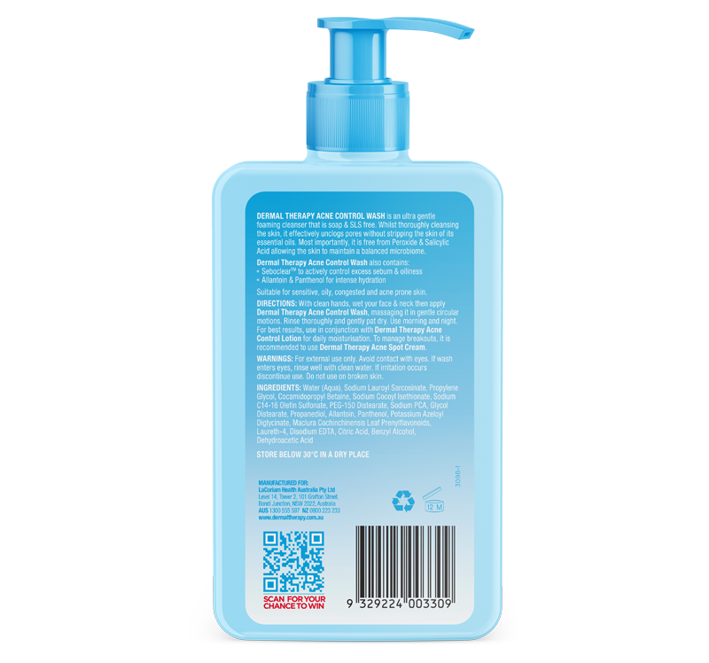 Acne Control Wash back of bottle image