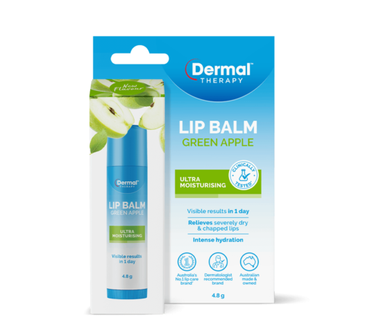 Dermal Therapy Lip Balm Green Apple - Stick Format - Front View of Packaging