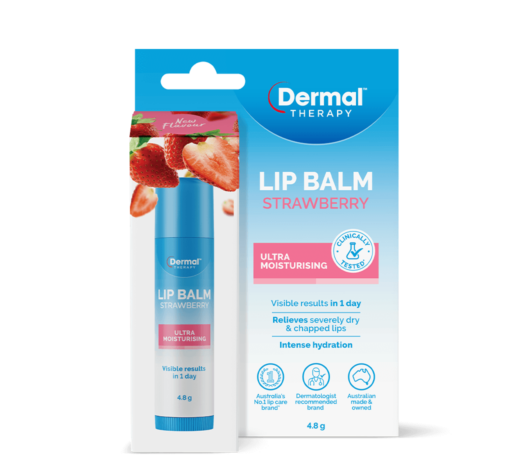 Dermal Therapy Lip Balm Strawberry - Stick Format - Front View of Packaging
