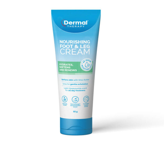 Front view of Nourishing Foot & Leg Cream packaging, a cream that hydrates, softens and renews skin for daily moisturisation.