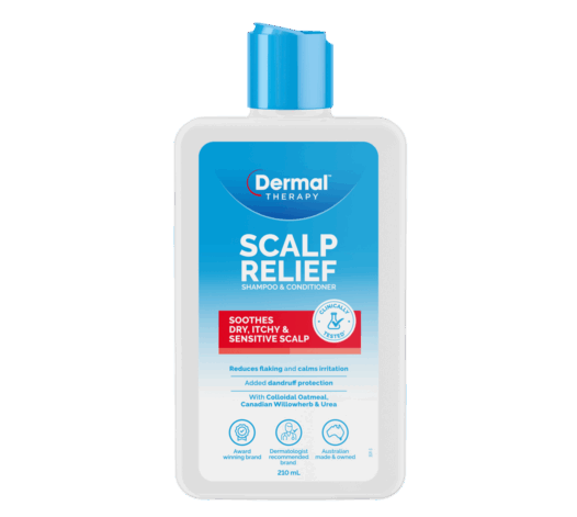 Front view of Dermal Therapy Scalp Relief Shampoo & Conditioner packaging
